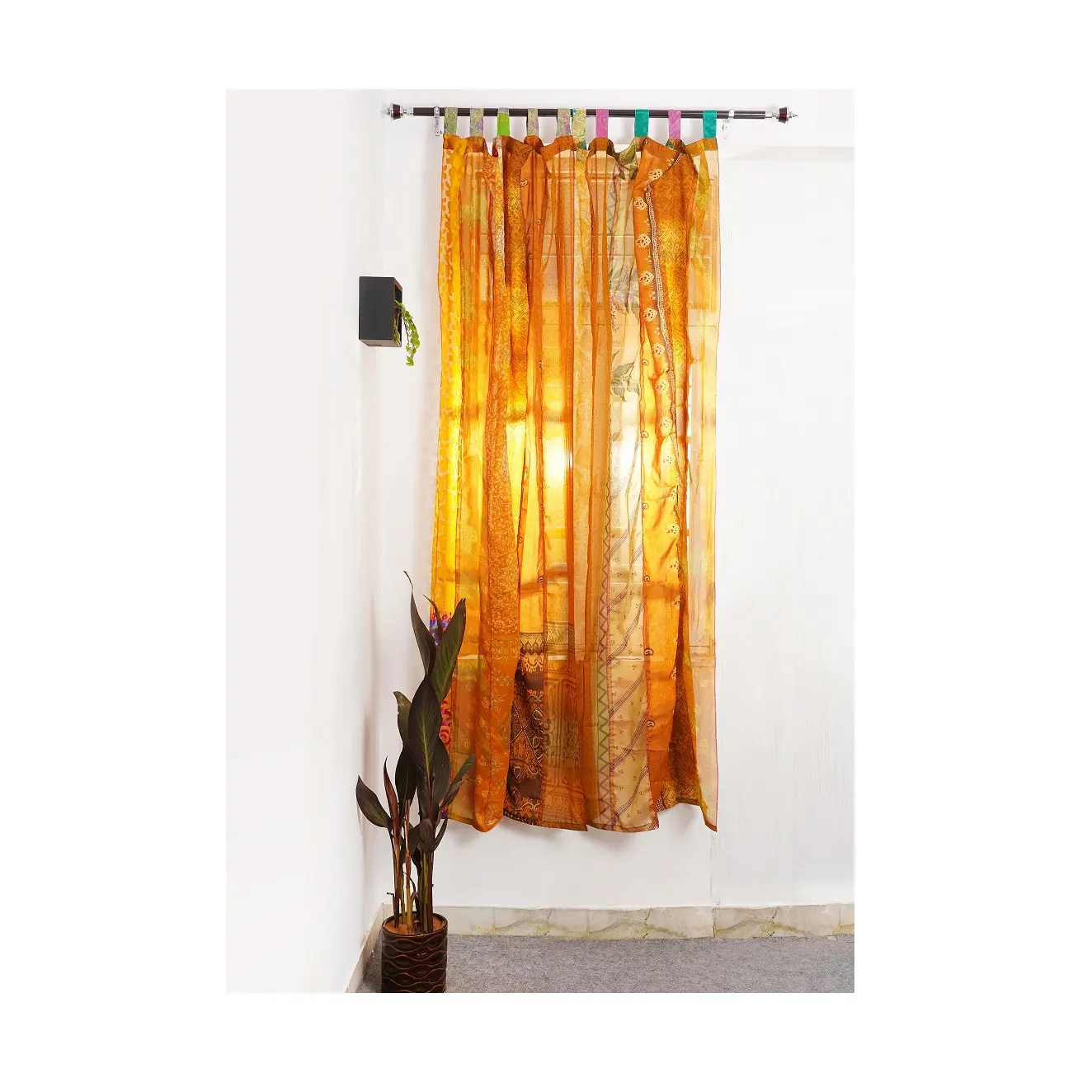 Venta al por mayor cortinas Sari indio hecho a mano Patchwork cortinas para decoración de ventana Bohemia Hippie dormitorio cama Vintage cortinas