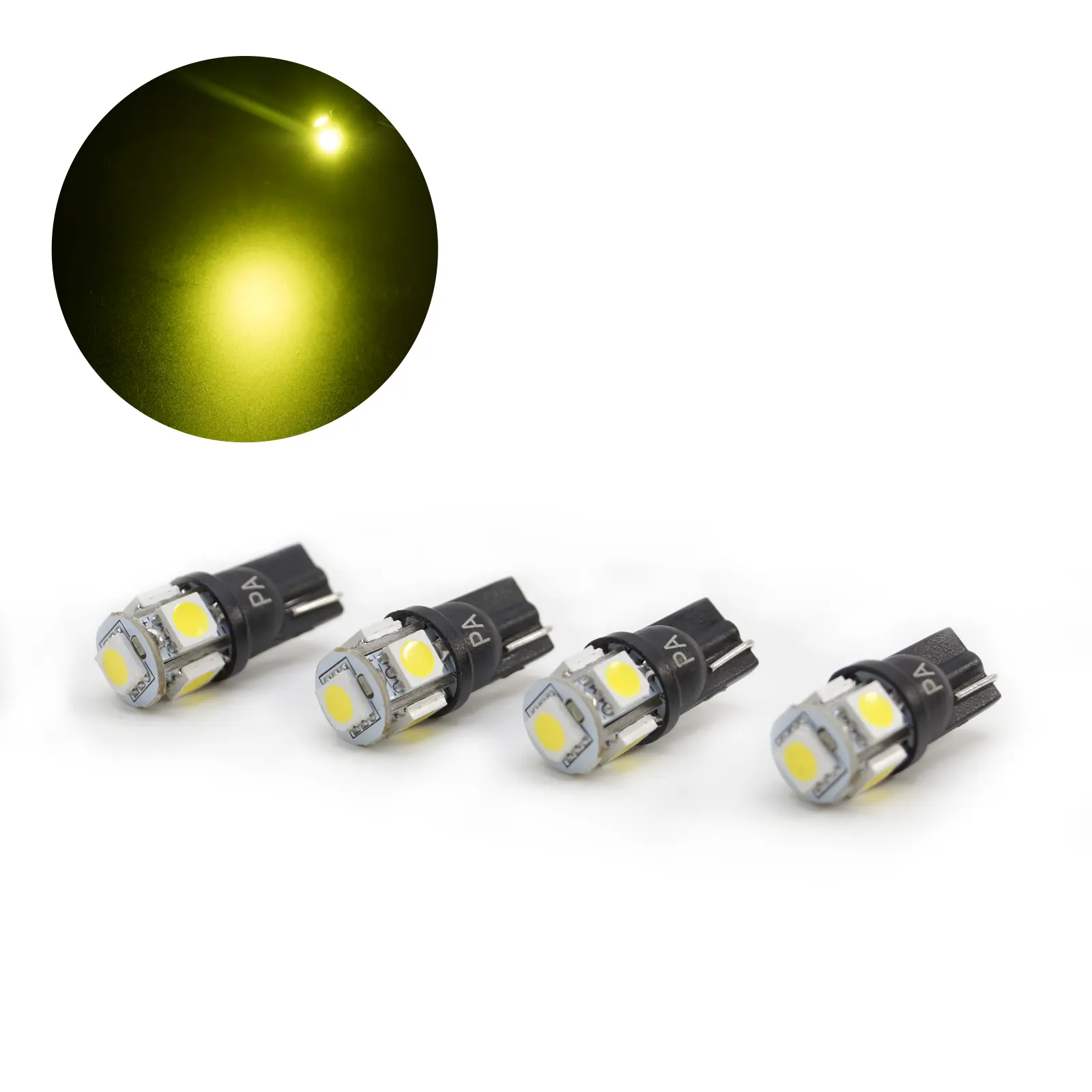 레몬 옐로우 LED 전구 5 색 T10 5SMD 6V 12V 24V DC 자동차 인테리어 대시 보드 돔 맵 도어 의례 번호판 PA