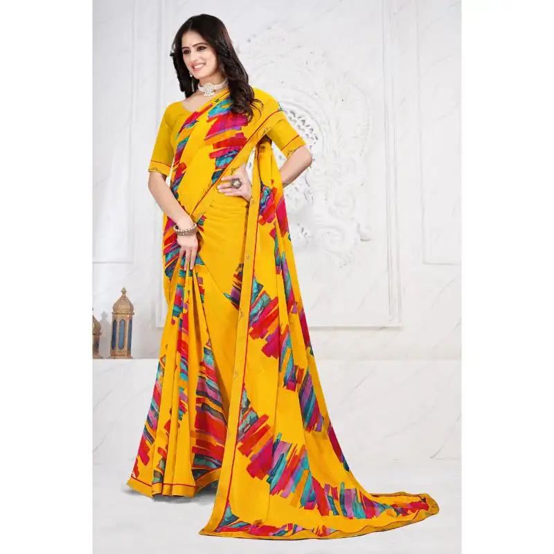 Lo último en ropa informal y de fiesta para mujer, saris bordados Georgette para uso múltiple de India
