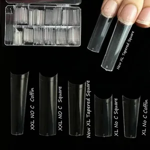 Aillsa ปลายเล็บ3XL NO C Curve 240ชิ้น stiletto ทรงสี่เหลี่ยมยาวพิเศษตรงเล็บออกแบบโลโก้ XXXL NO C coffin NAIL Tips - Product Image 4