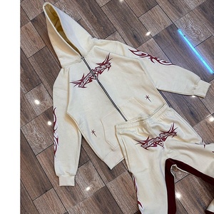 Son özelleştirilebilir kadın Streetwear eşofman takımı özel nakış ve baskı logosu fermuarlı kapüşonlu svetşört ve sweatpants 2 parça Set - Product Image 2