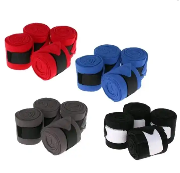 Polo Vente Chaude Wraps Saisonnier Cheval Bandages Échantillon Gratuit Polo Wraps, Lot de 4 Cheval Jambe Wraps logo Noir Bleu Jaune etc jambe