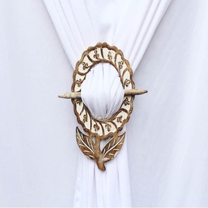 Hiện Đại Mộc Mạc Bằng Gỗ Rèm <span class=keywords><strong>Tie</strong></span> Lưng Thiết Lập 2 Khắc Khóa Chủ Sở Hữu Với Móc Nhà Trang Trí Phụ Kiện Cho Cửa Sổ Rèm Cực - Product Image 4