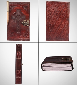 วารสารหนังเซลติกไขว้แฮนด์เมดหนังสือเงาสีน้ำตาลขนาด A3สลักลายนูนสำหรับการเขียนร่างแบบพิมพ์สไตล์ - Product Image 6