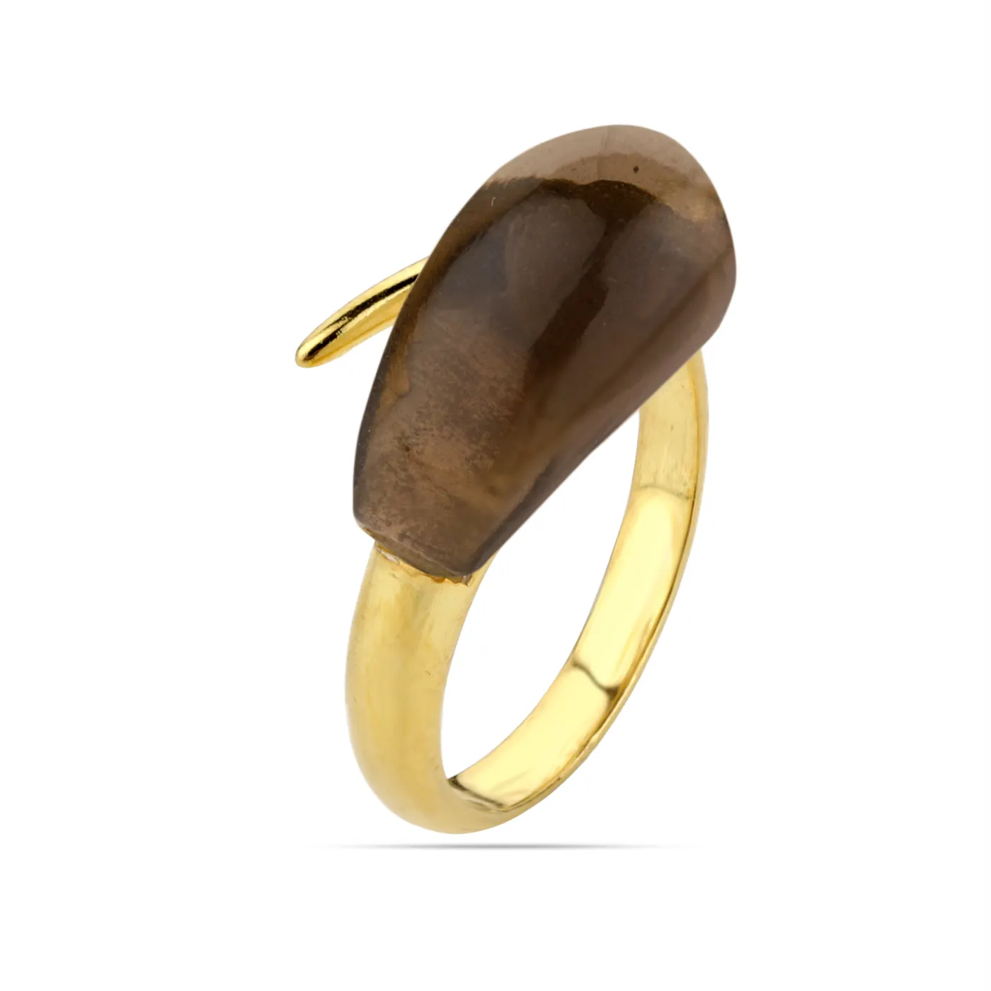 Exportador de colección rara, joyería de piedras preciosas ahumadas naturales, ofertas al por mayor, anillo chapado en oro de Plata de Ley 925 para mujeres y niñas