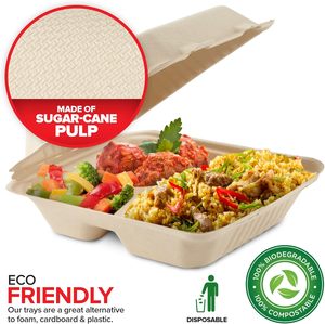 Clamshellは食品容器を8x8 (50パック) 3コンパートメント、容器に行くために使い捨て可能、ふたが付いているトーゴ箱を取り出します