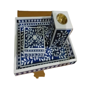 INDART <strong>EXPORTS</strong> High Quality Mother of Pearl <strong>Inlay</strong> Candle Stand With Tray and Box for Customized Size With Handmade Polished - Product Image 1