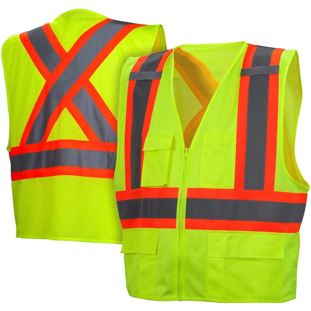 Yeni hi-vis güvenlik yelek yansıtıcı fermuarlı ceket işçi gece güvenlik yelek cepler artı boyutu ile yelekler Tops