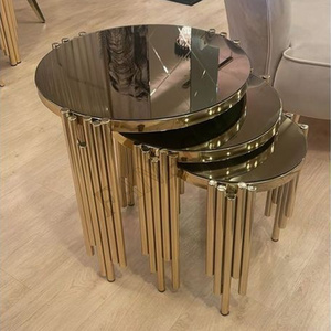 Foshan odası mobilya küçük daire temperli cam üst minimalist İskandinav altın yuvalama yan masa villa için 3 set - Product Image 4