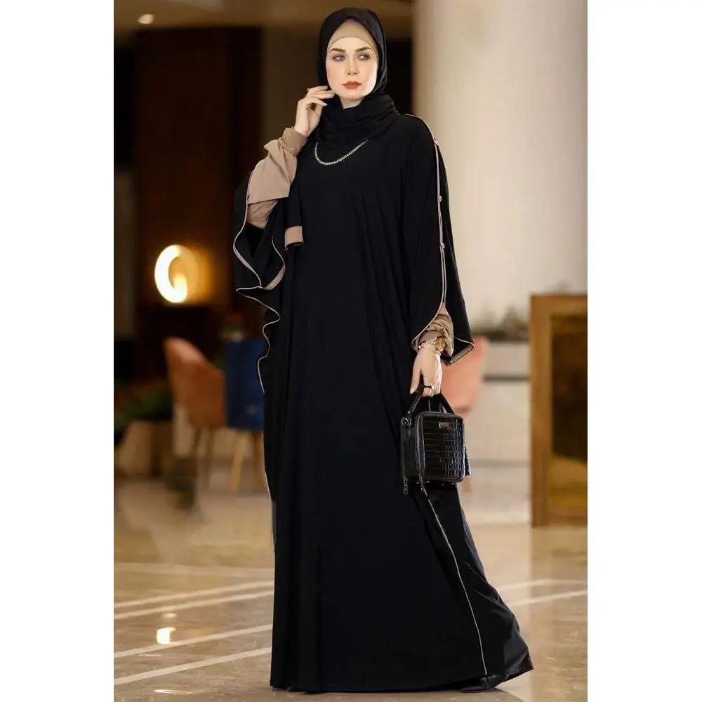 2023ファッションイスラム教徒ドバイアラビアモロッコカフタンローブマルーンゴールデン女性のための新しいソフトサテンヒジャーブドレス