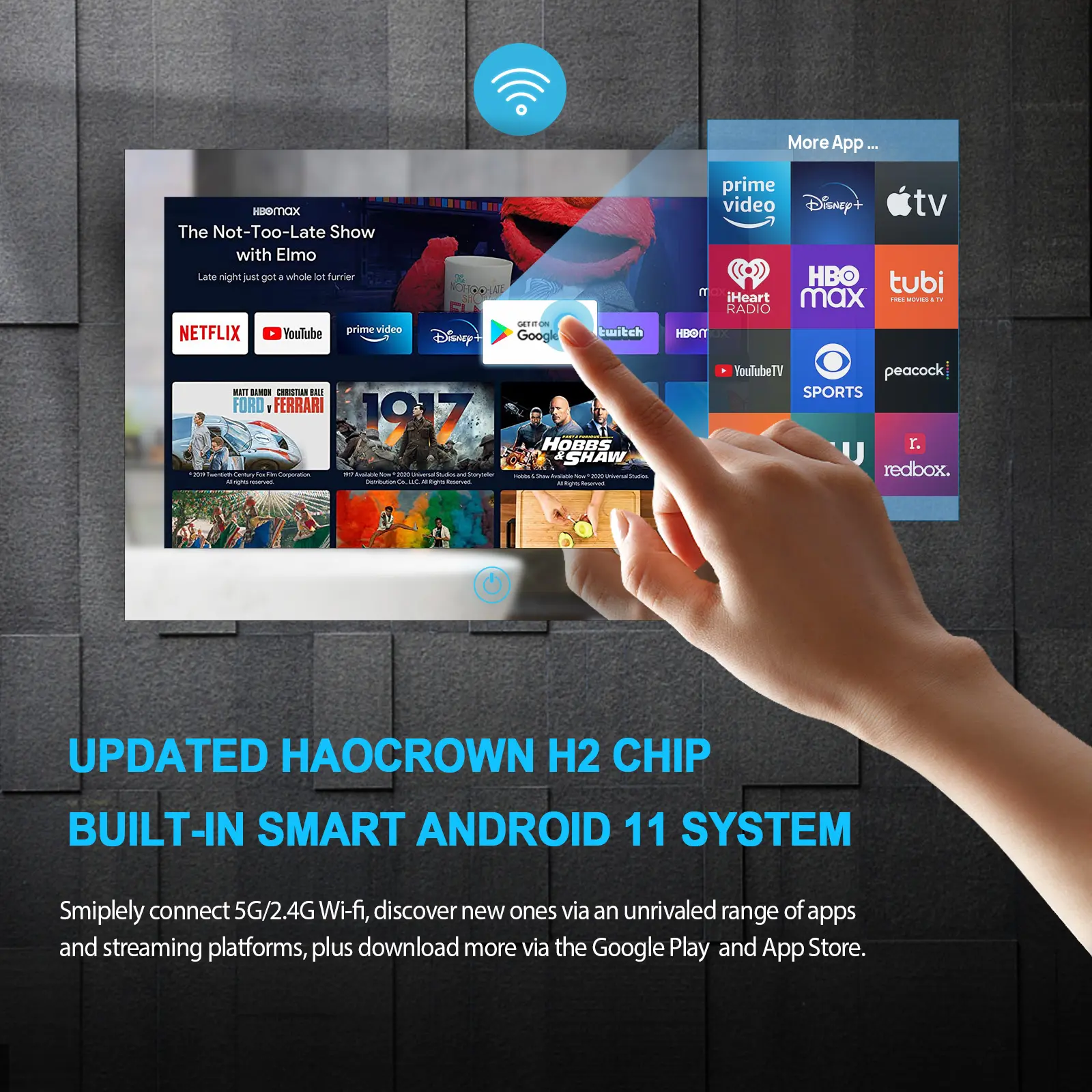 מסך מגע Haocrown IP66 עמיד למים 19 22 27 32 אינץ' טלוויזיית מראה חכמה עם אנדרואיד 11 8+64GB טלוויזיה מטון אמבטיה