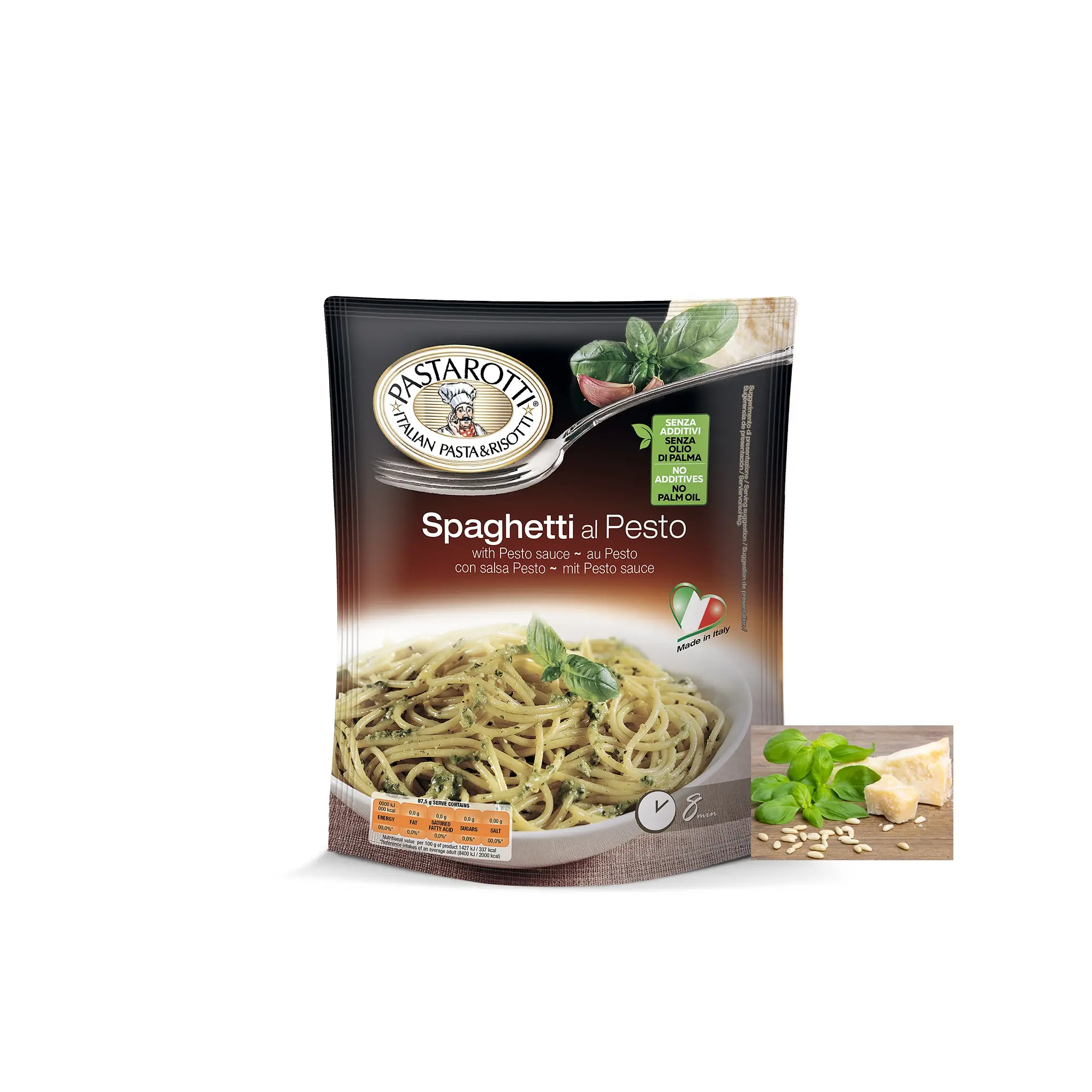 Espaguetis italianos de calidad premium con pesto verde 175g Listo para comer en 6 minutos Hecho en Italia Cocina rápida