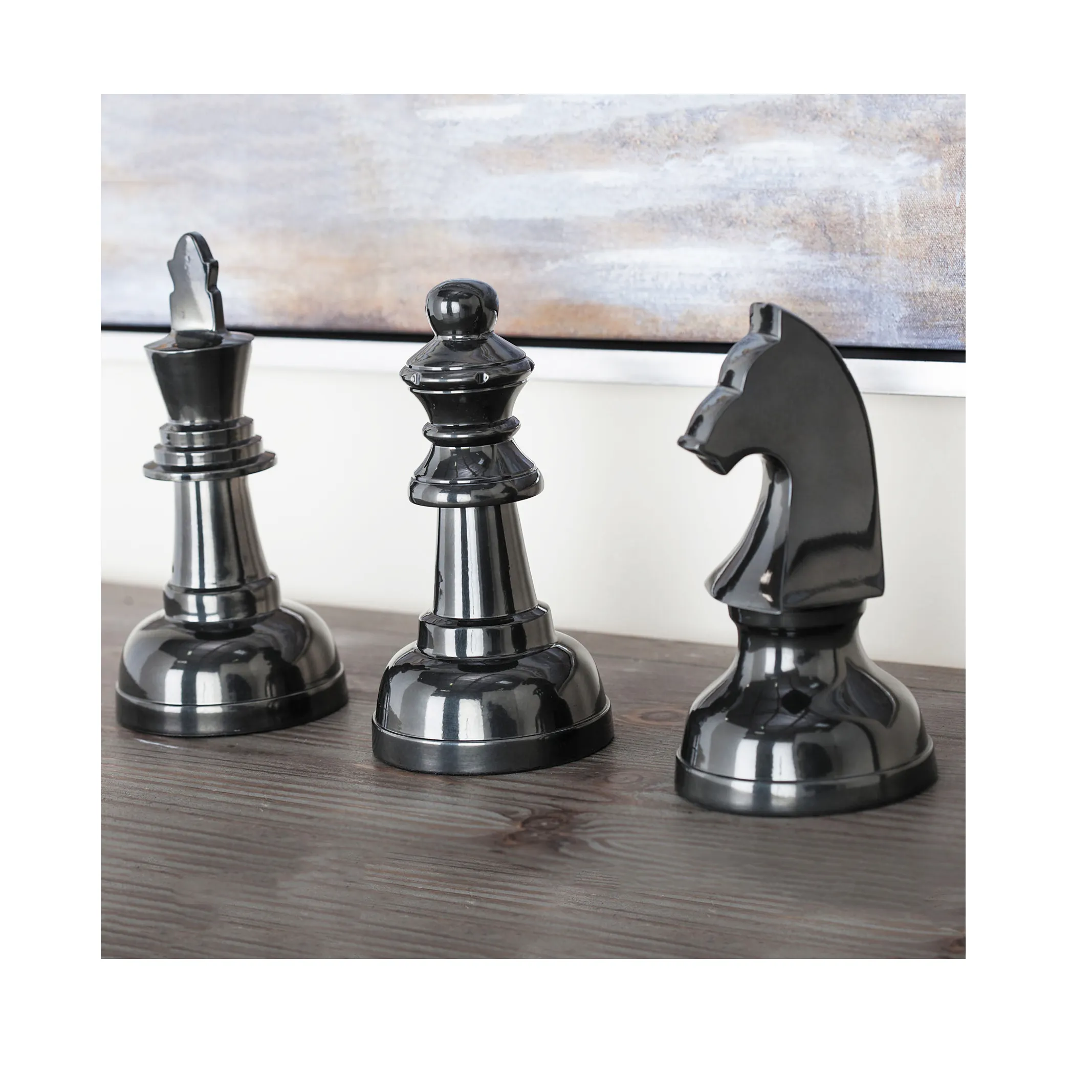 Alüminyum satranç çalar seti ofis masaüstü süsleri 2022 yeni varış Metal satranç çalar şövalye kraliçe kral oyuncu heykel