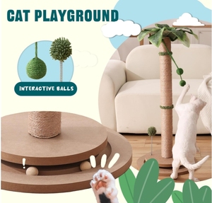 批发定制小型猫爬架室内猫玩具天然剑麻绳包裹抓挠木结构小猫树 - Product Image 5
