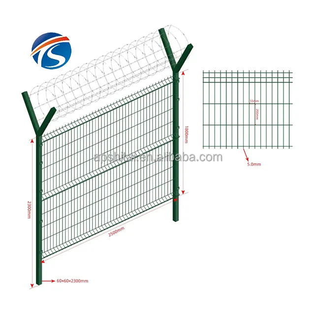 Fabbrica eco friendly zincato a caldo 3d saldato pannello di recinzione in rete metallica verde grigio verniciato giardino cortile