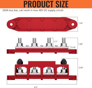 250A 12V Bus Bar 3/8&quot; Power Distribution Block 4 Studs Junction Block Automotive Marine Battery <strong>Busbar</strong> Terminal Block - Product Image 4