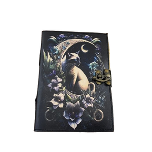 Handmade Leather Journal for Cats Cute Aesthetic Notebook with Deckle Edge Pages &amp; C Lock Printed <strong>Style</strong> for Daily <strong>Writing</strong> - Product Image 1