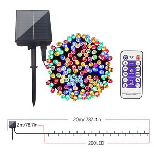 Cadena de luces solares Led 100, remoto con USB Control, luces de hadas navideñas, cadena LED para decoración de patio y porche - Product Image 6