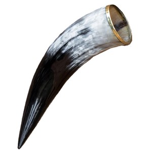 Nordic Drinking <strong>Horn</strong> Gift Set Viking Mead <strong>Cup</strong> with Adjustable Leather Strap &amp; Engraved Medieval Festival Barware Premium Ox <strong>horn</strong> - Product Image 3