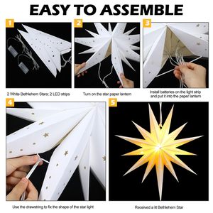 2 Bộ Thắp Sáng <span class=keywords><strong>bethlehem</strong></span> giấy sao đèn lồng Trắng giáng sinh <span class=keywords><strong>bethlehem</strong></span> Đèn trang trí gấp phẳng <span class=keywords><strong>Xmas</strong></span> sao treo Chụp đèn - Product Image 6