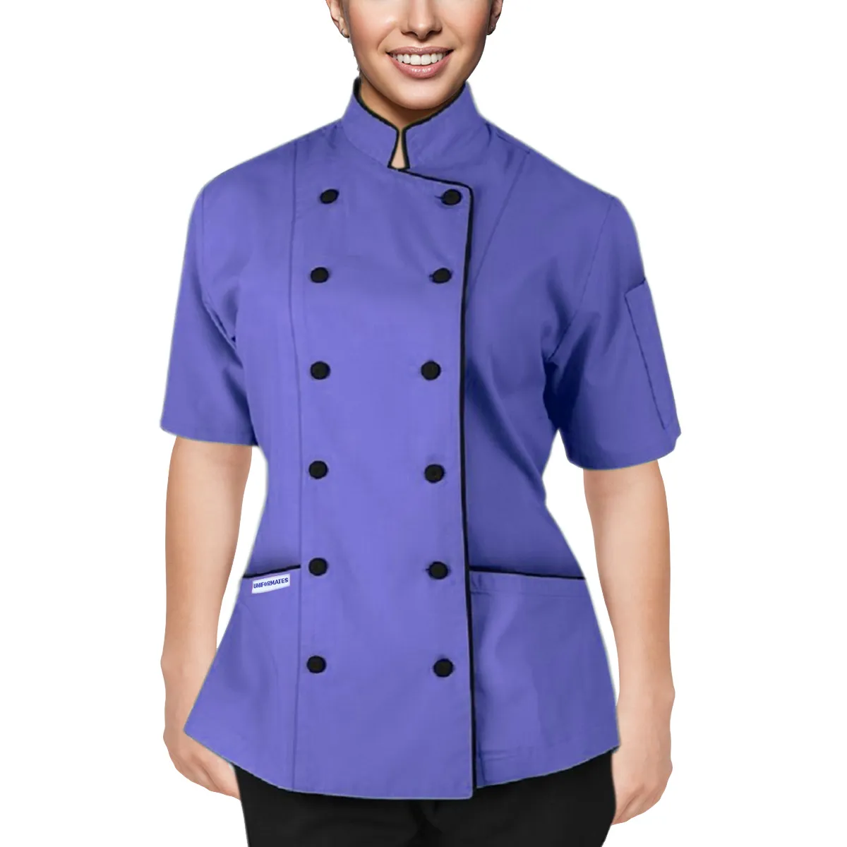식품 서비스, 케이터러, 베이커 및 요리 전문가용 여성용 짧은 소매 맞춤형 셰프 코트 재킷 유니폼