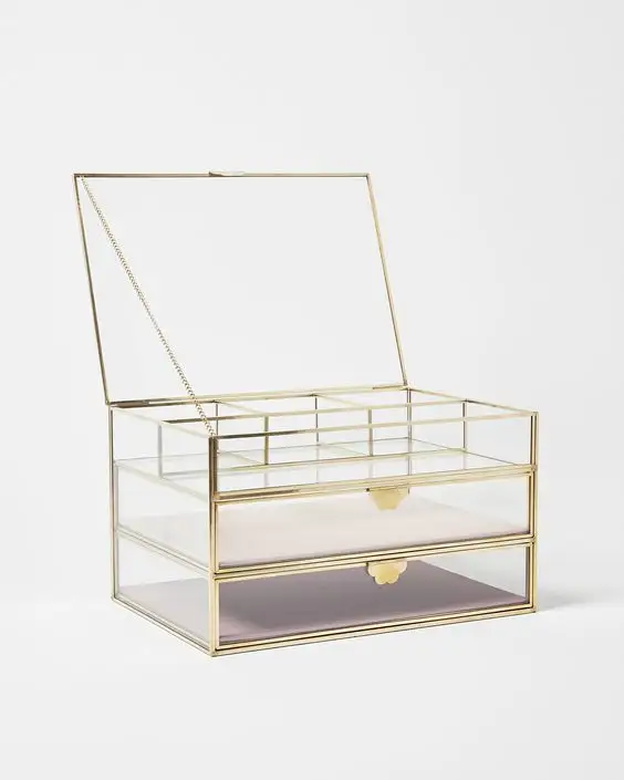 Caja de cristal de latón de cantidad superior más vendida, ideal para regalos de boda, usos elegantes, caja de joyería preciosa para bodas, caja para collares