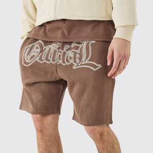 Personalizado Personalizado 100% Algodão Shorts Homens Carga Longo Desenhar Cordas Lavado Shorts