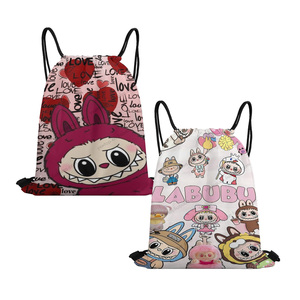 Venta al por mayor Cusotn dibujos animados Labubu Monster poliéster Nylon cordón 34cm tienda y mochila personalizado impreso dibujar bolsas de cuerda - Product Image 1