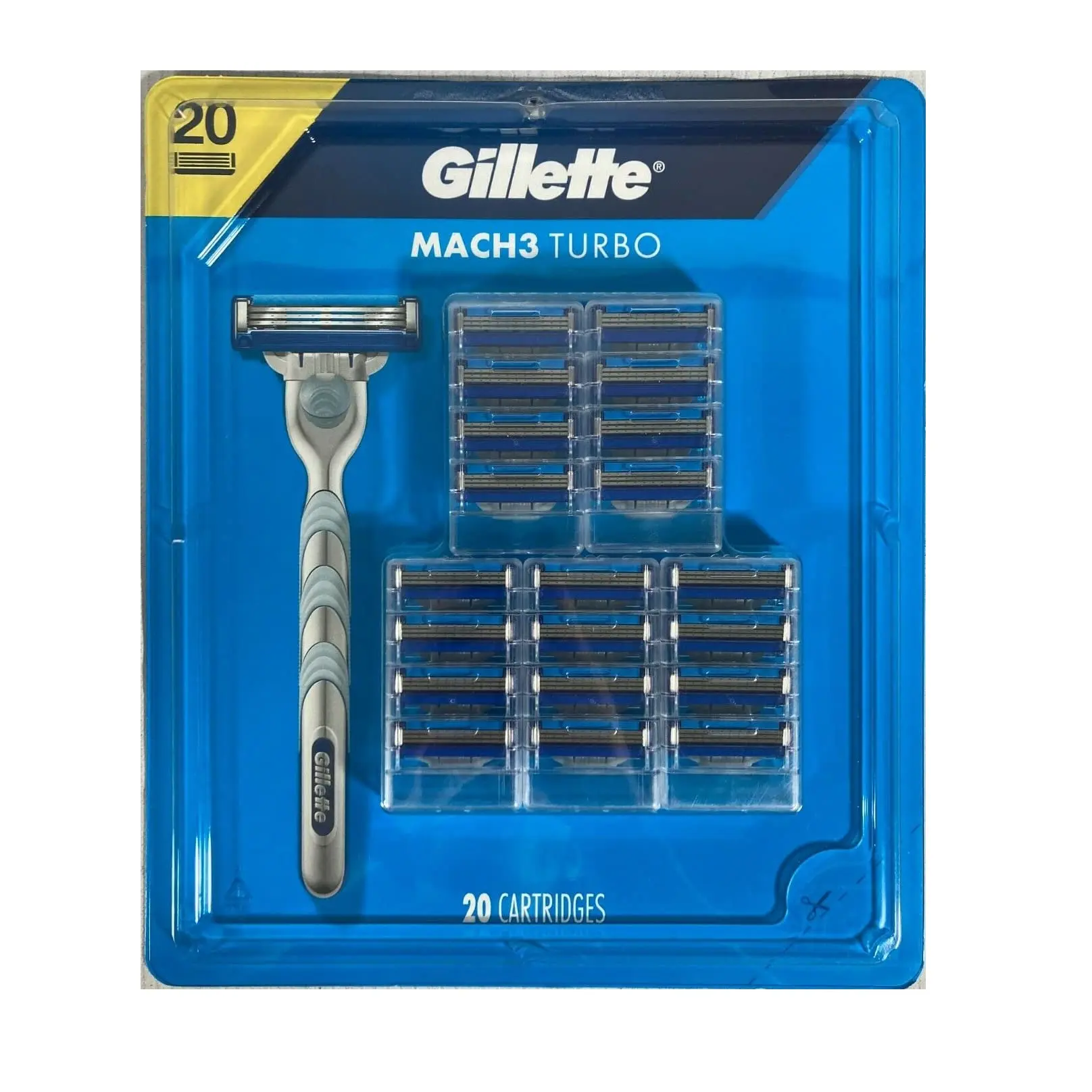 Gillette Mach3 Turbo Herren Rasierklingen Griff + 20 Nachfüllungen