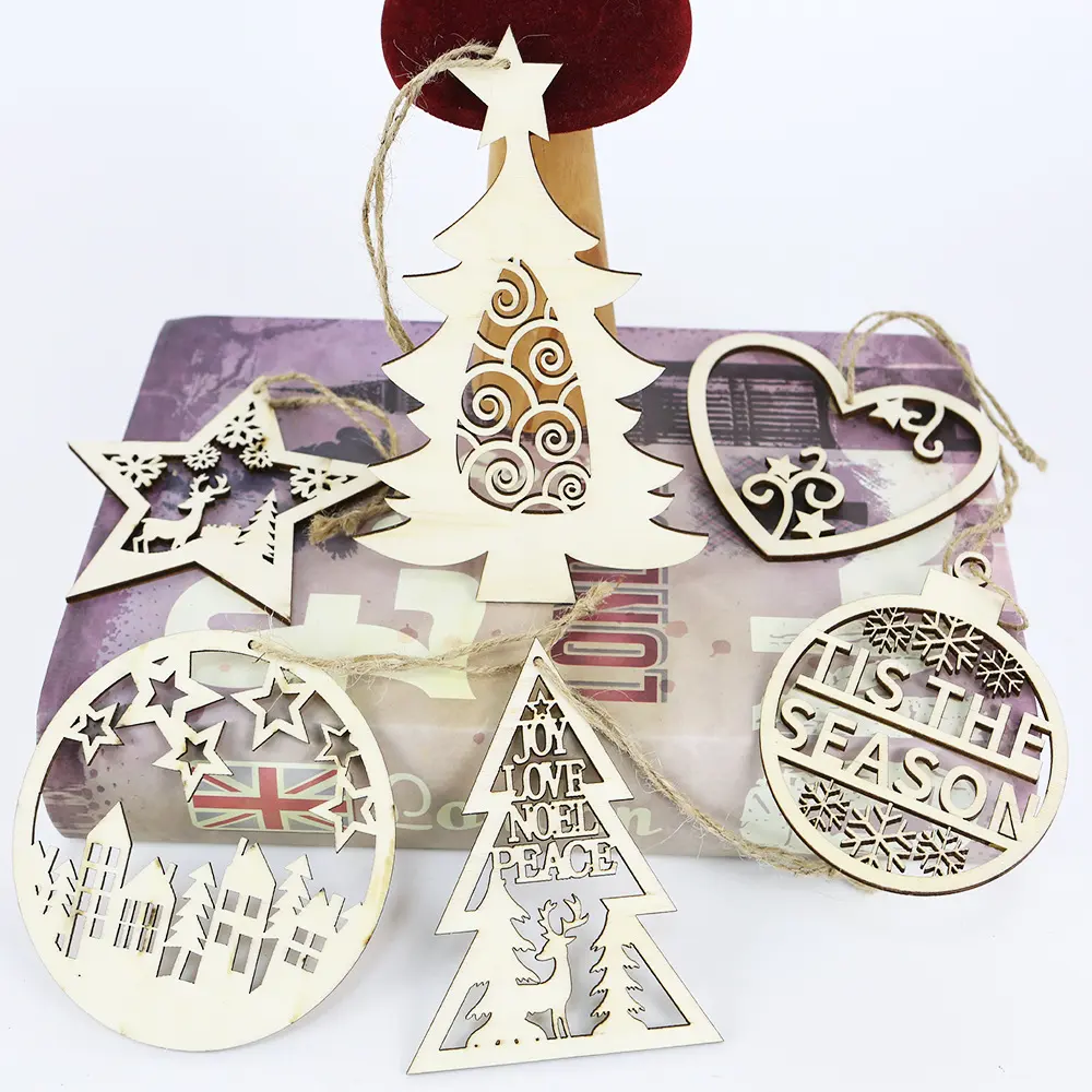 Artisanat en bois créatif petits pendentifs décoration de Noël à la main bricolage découpe laser produits en bois petits pendentifs