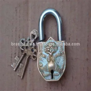 اليدوية النحاس الباب العتيقة نمط جديد قفل مع 2 مفاتيح الزخرفية رسمت مع البني اللون