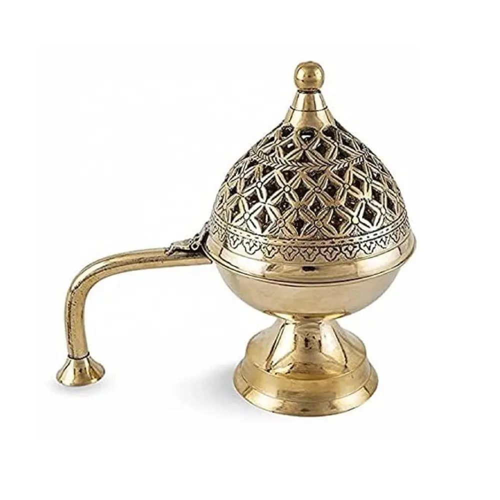 Royal Pure Brass Incense Burner Holder With Handle Incense Brass Inserting Loban Bakhoor Incense Burner Home Decoration