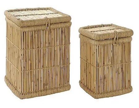 Mão-Tecido De Armazenamento De Bambu Rattan Basket Bin Box Com Alça De Madeira Redonda Sala De Jantar Frutas Roupas Flor Organizador Alimentos