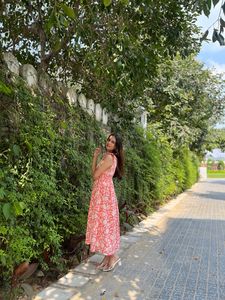 夏季秋季女式印花合身 & 喇叭形Anarkali <span class=keywords><strong>Kurta</strong></span>复古缎面马克西连衣裙可洗粘胶人造丝