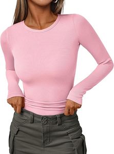 Dames Geribbelde Shirts Ronde Hals Getailleerde Tops Casual Onder Scrubs Laag Slanke Basis T-Shirts Vorm Bangladesh - Product Image 3