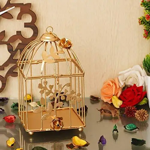 Webelkart Premium Golden Color Square Iron Bird Cage American Style Pet Cages For Garden Indian Handmade Customize Wholesale