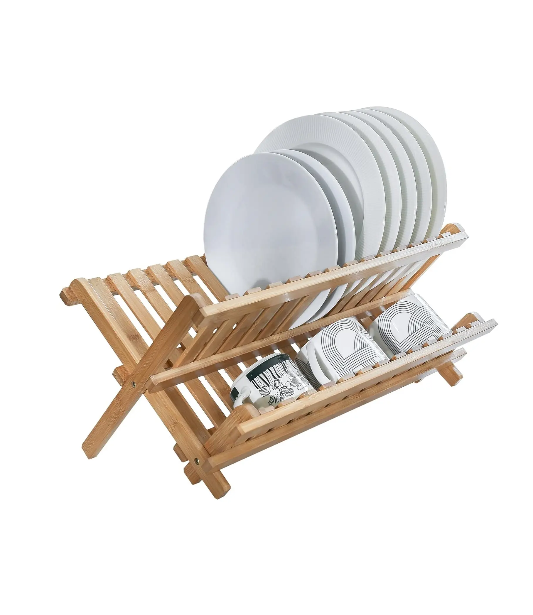 Stendino per piatti in bambù, scolapiatti pieghevole a 2 livelli per stendino in legno da cucina
