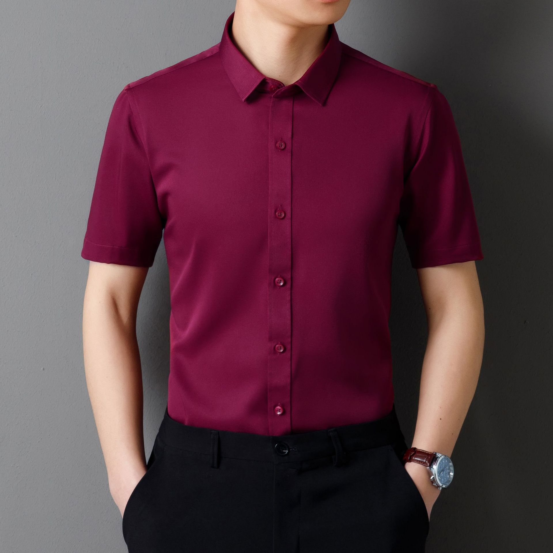 Stretch short sleeves-burgundy