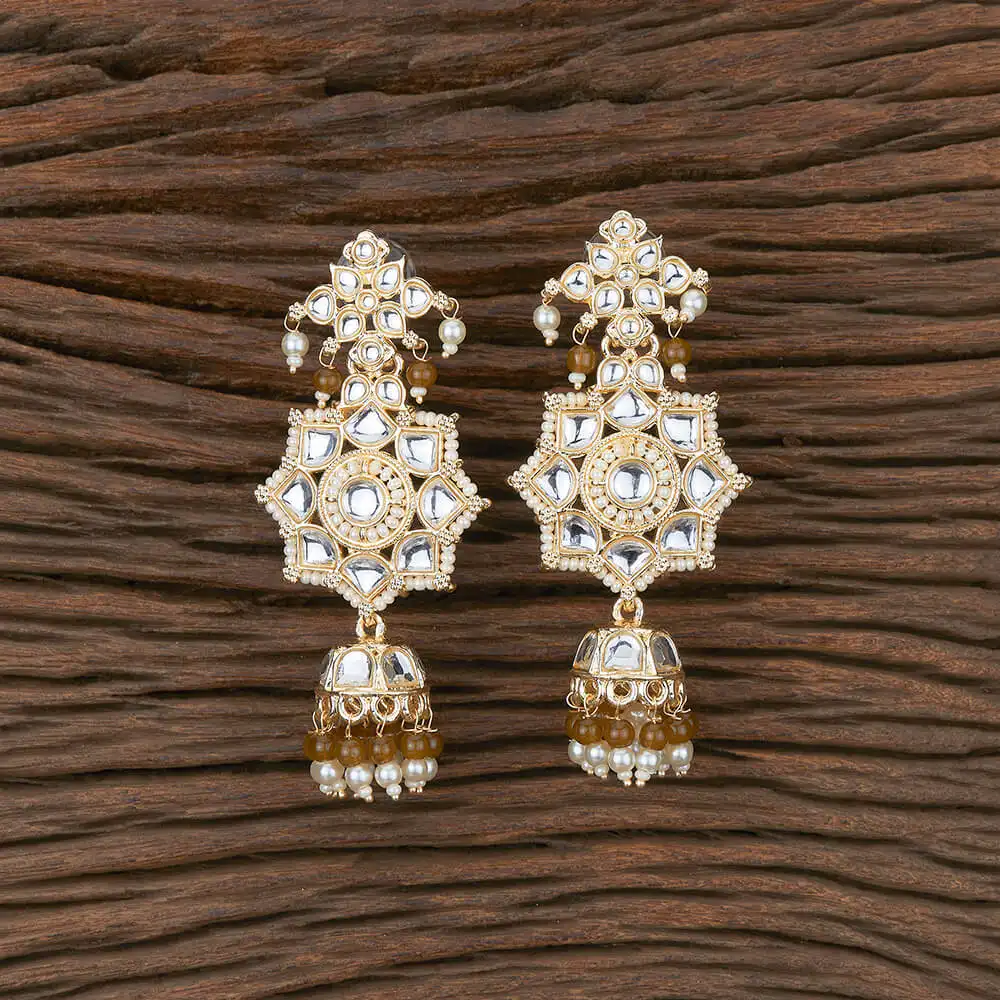 Indo Western Classic Style Pearl Jhumki Earring With Gold Plating 110029 At Reasonable Price