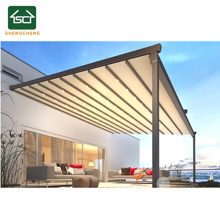 Sistema de pérgola de Techo Retráctil plegable de aluminio para exteriores Shengcheng toldo motorizado toldo retráctil