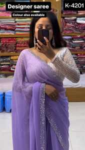 新しいデザイナーインドの女性サリー女性のための低価格インドサリーインドのパキスタンのパーティーは重い刺Embroideryの仕事サリーを着用します - Product Image 3