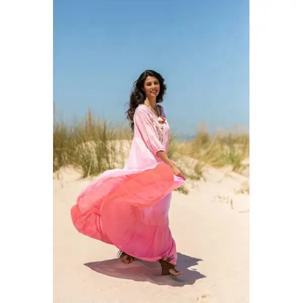 Easy Breezy Gaun Maxi Pewarna Tangan, Gaun Pantai atau Resor Cantik Panjang Longgar Cantik untuk Acara Apa Pun