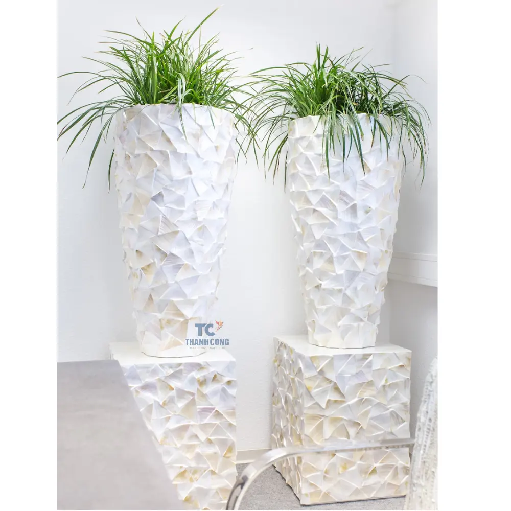 Hot design mão-aplicada conchas belo jardim suprimentos Mãe de pérola vaso vasos de flores enorme tamanho MOP plantador para decoração de casa