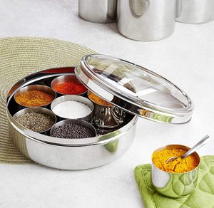 Brass Spices Box/spice Box Container/Brass Handcrafted Brass Spice Box Set for Kitchen with Spoon 7 Box Storage Box for Kitchen - Product Image 5