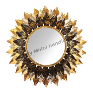 时尚金属工艺品森林灵感镜子，带有做旧的绿叶和反光中心 - Product Image 6