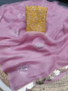 Butta ve masallar altın seq dantel ekli sari ile Bollywood güzel Net kumaş nakış çalışması - Product Image 6