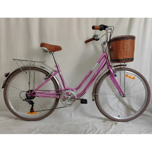 2023 classic Chrome color lady City bike /OEM custom 26 pollici Vintage Mujer Bicicletas Bisiklet/popolare Basket Girl velosiped