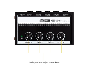MH400 Ultra düşük gürültülü 4 kanallı hat karıştırıcı Mini ses mikseri, gitar bas anahtarı için 1/4 inç TS girişi ve çıkış ses kontrolü ile - Product Image 6