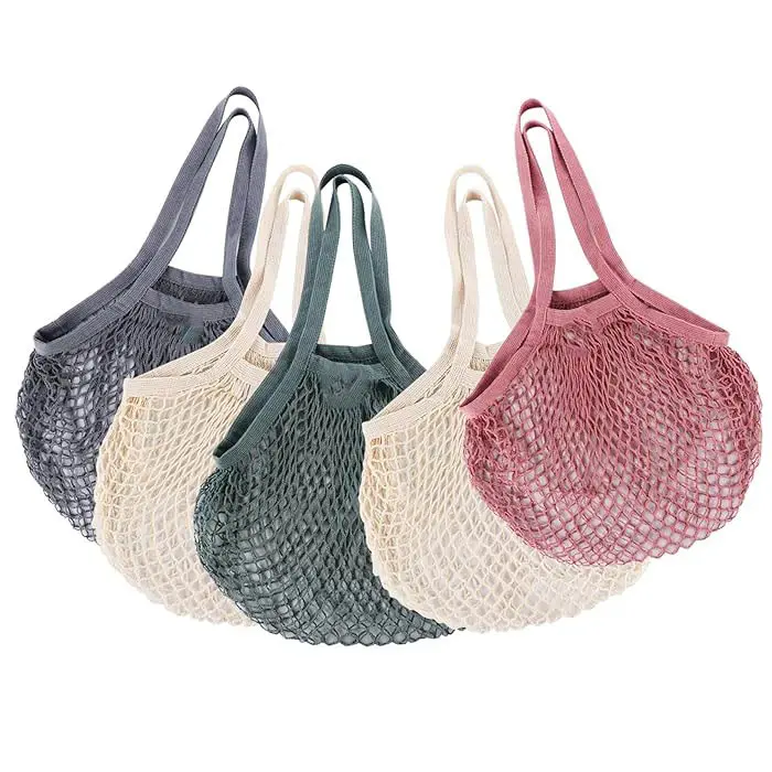 Groothandel Verschillende Kleuren Netto Boodschappentas Herbruikbare Katoenen Netzak Wasbare String Bag Organizer