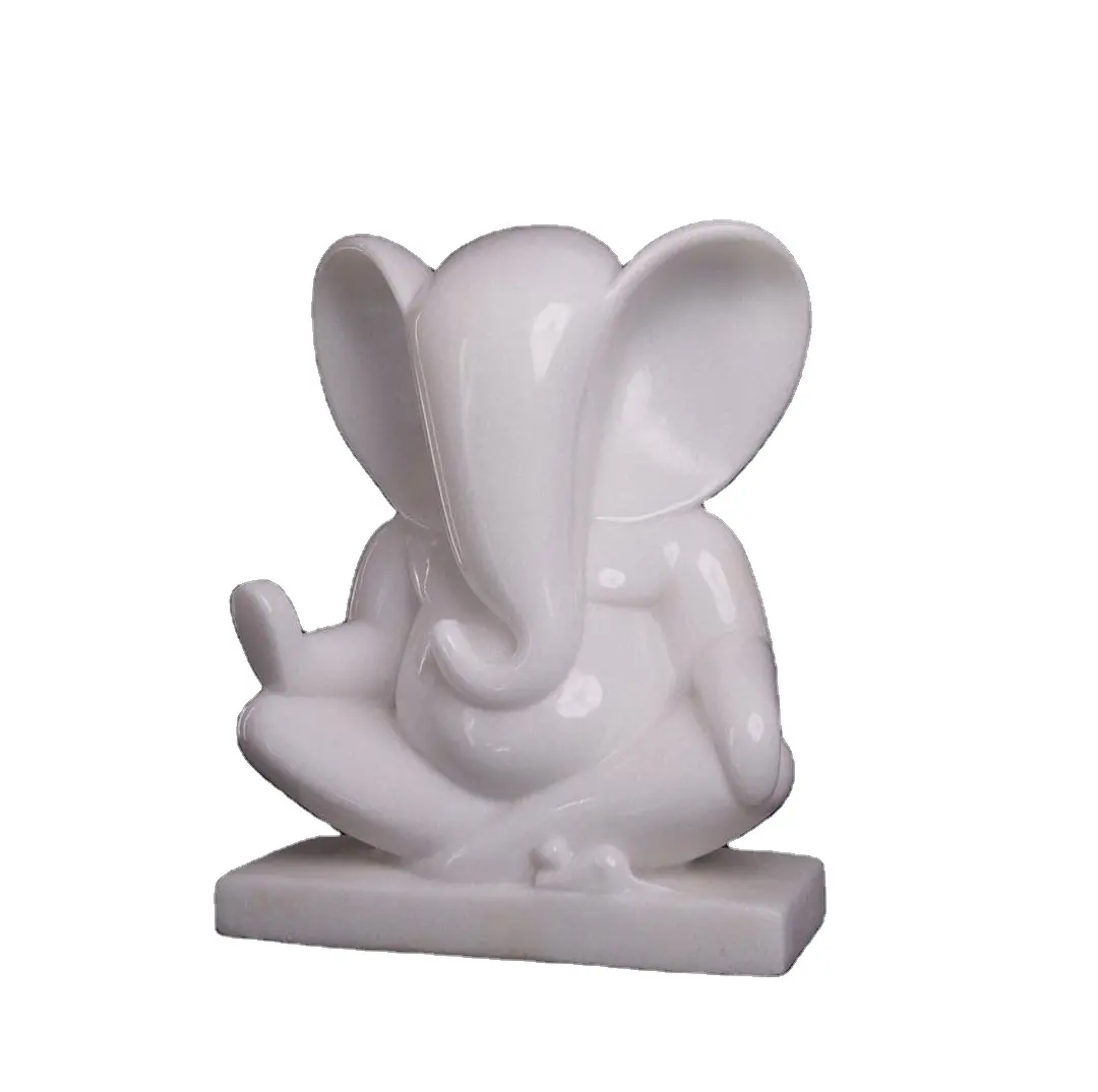 Patung agama India Ganesha dewa Hindu marmer putih, patung Ganesh dewa Ganesha Batu alami ukiran tangan